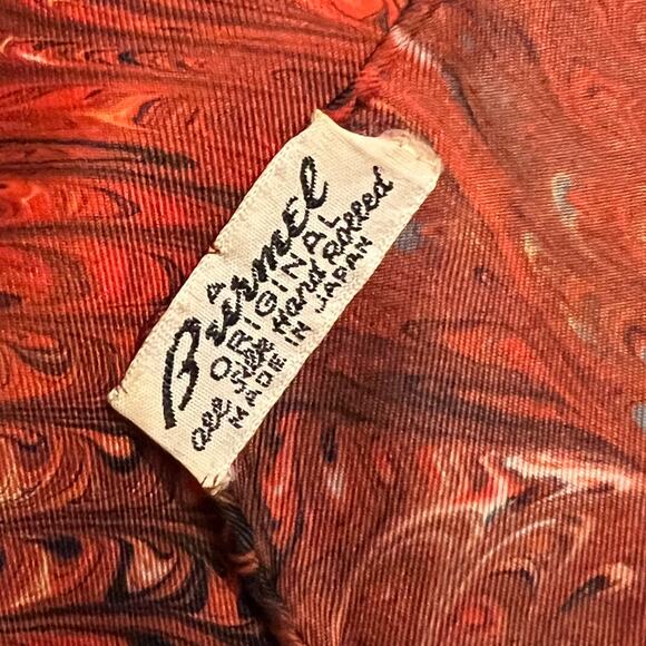 Burmel Silk Scarf Red Geometric Swirls Retro 23" Chiffon Authentic Rare Vintage - Picture 2 of 5
